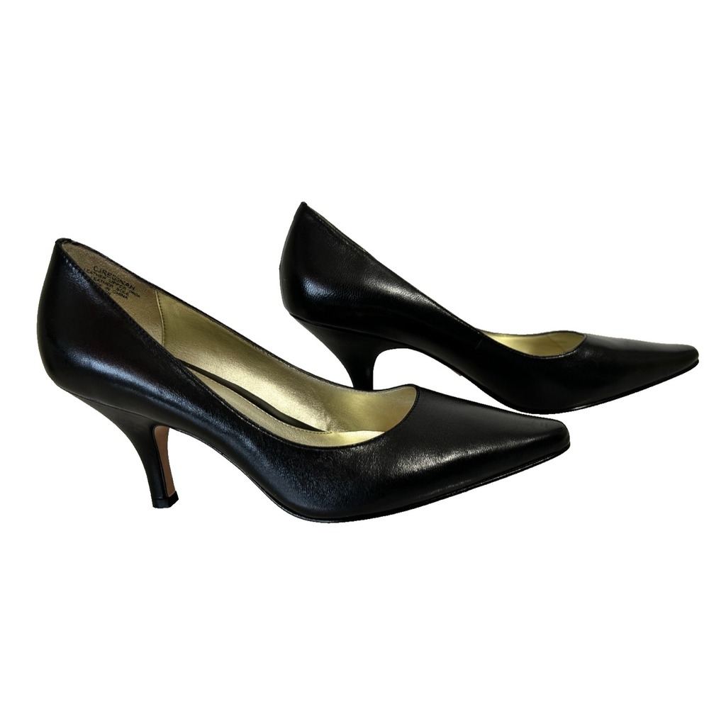 Circa Joan David CJ REONAH Black Leather Pointed Toe Kitten Heel Pumps 7.5M NWOT